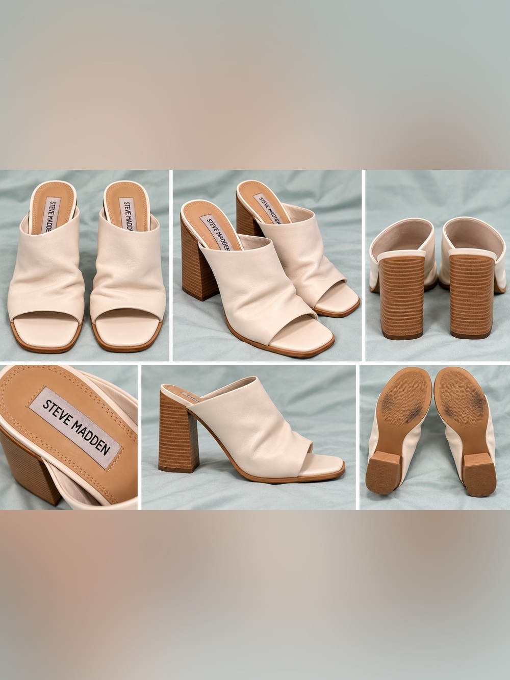Steve Madden Cream Leather Open-Toe Slide Mules
